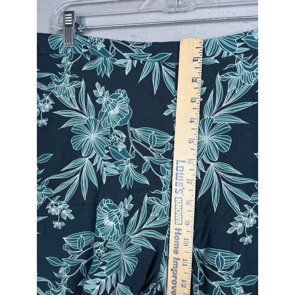 J Jill Wearever Shorts Womens Large Teal Floral Pull On Wide Leg Rayon Print